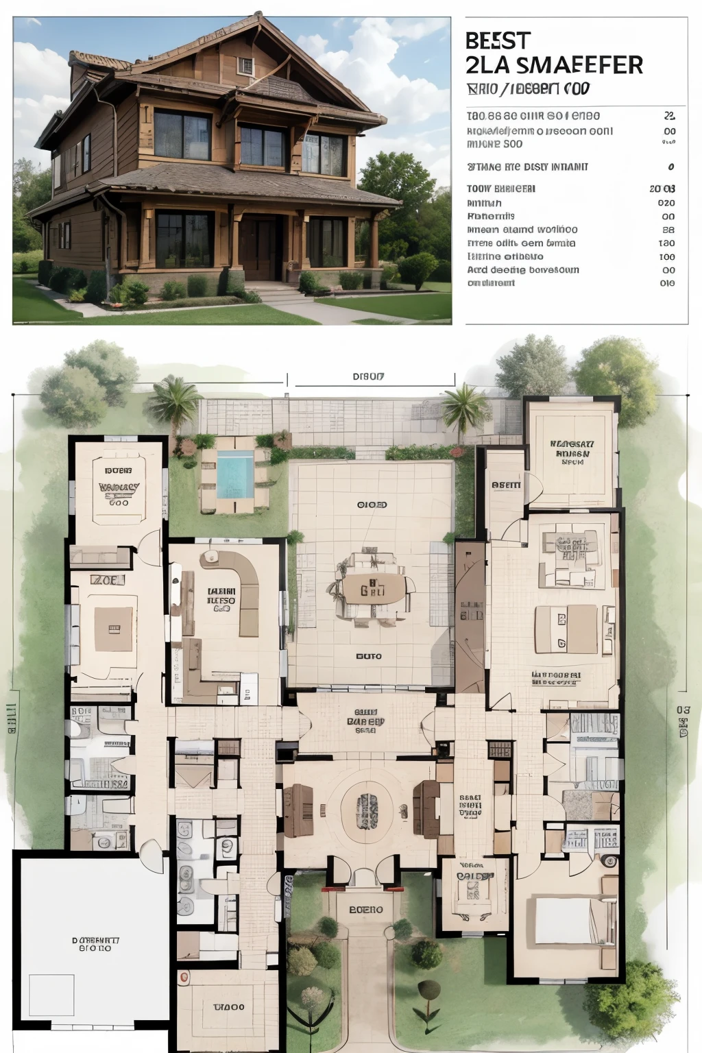 ((best quality)), ((masterpiece)), (detailed), 1 plan layout for villa 1000m2