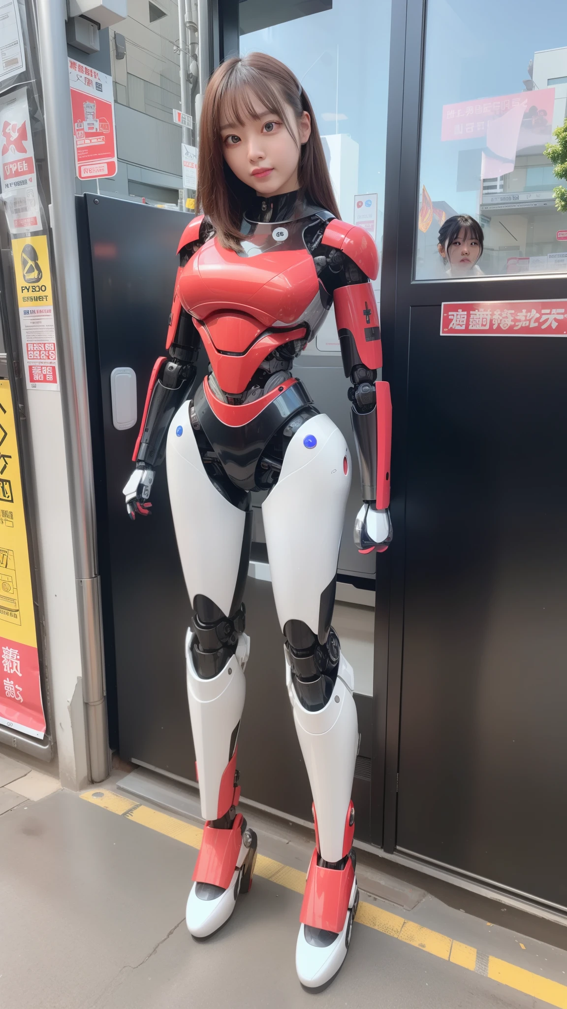 one robot woman, hyperdetailed face, Super well-formed face, armored robot, Police, robot, perfect-female-robot, perfect-mechanical-body