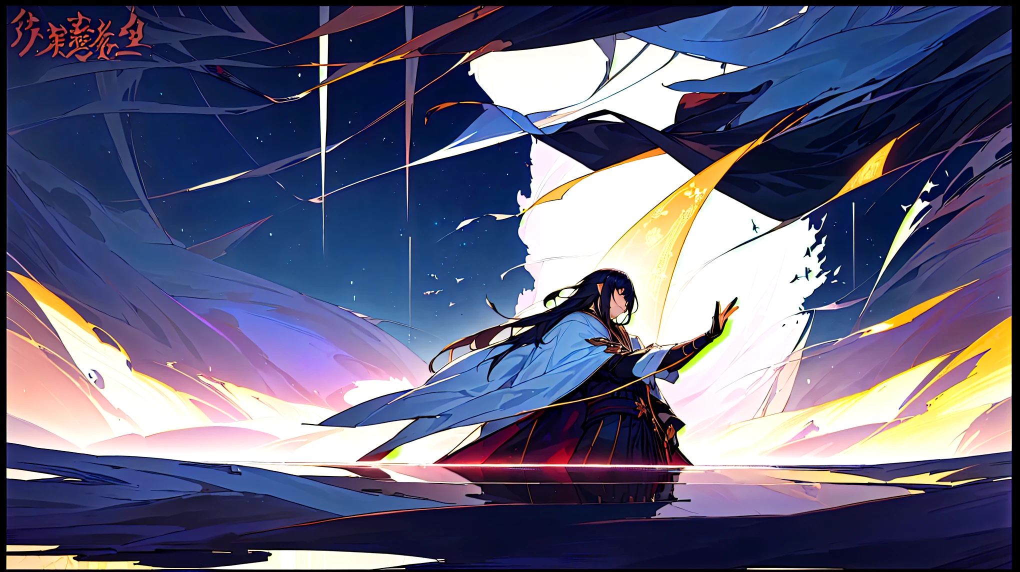 动漫people物手持剑站在巨大的月亮前, Beautiful Shinigami, In the anime series《people》middle, guweiz style artwork, fate grand order, Beautiful anime scene, 动漫 Overlord middle的 Albedo, Very long white cape, Edmund Blair e Charlie Bowater, 带有圣people光环的npc
