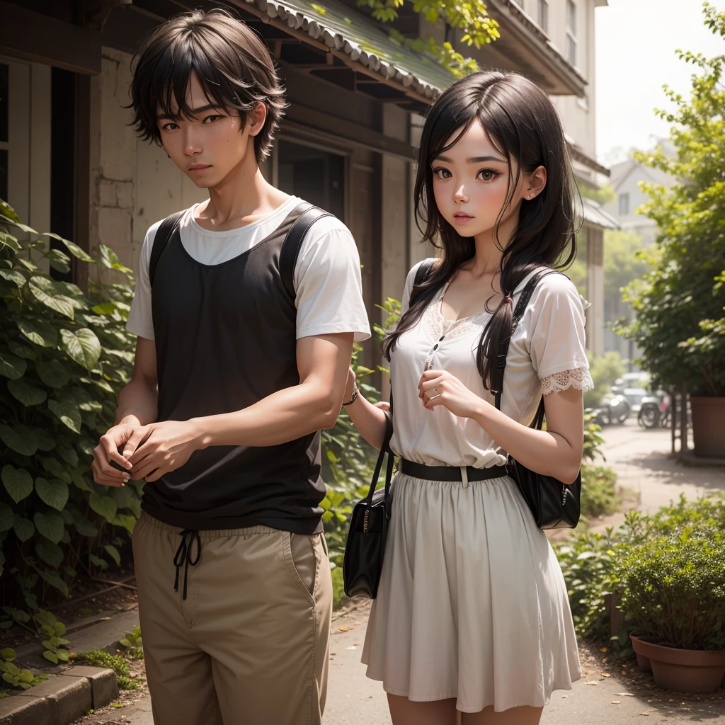 School (Black Hair Anime Girl: 1.2) (White Hair Anime Boy: 1.2 ) Hand in hand Run