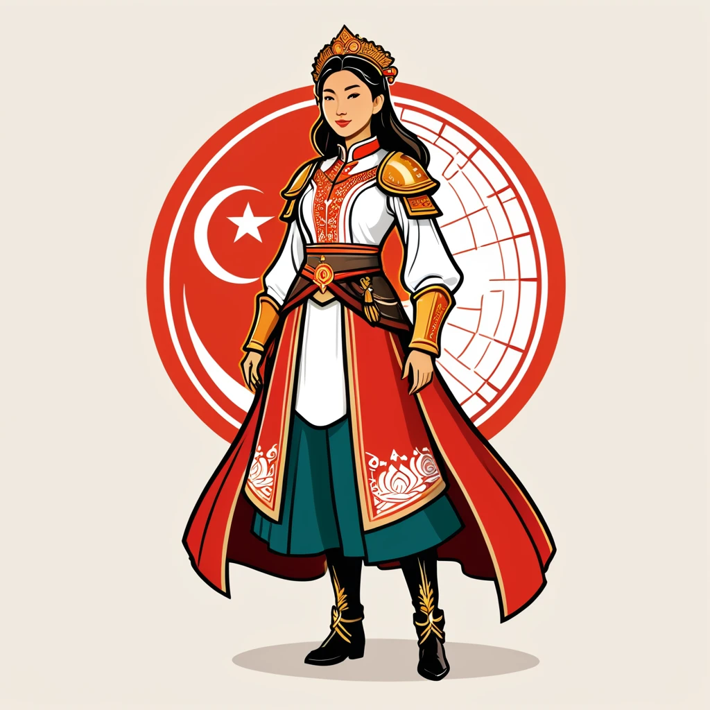 female	paladin	in singapore folk outfit	,vector graphics, strong contours, logo design																						