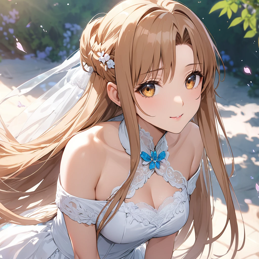 ((Highest quality)), ((masterpiece)), (detailed), （Perfect Face）、The woman is a North Korean named Yuuki Asuna, with light brown, medium-long hair and a gorgeous, glittering wedding chogori.