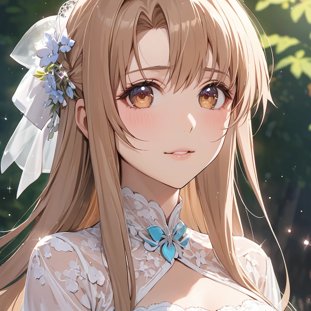 ((Highest quality)), ((masterpiece)), (detailed), (Perfect Face)、The woman is a North Korean named Yuuki Asuna, with light brown, medium-long hair and a gorgeous, glittering wedding chogori.