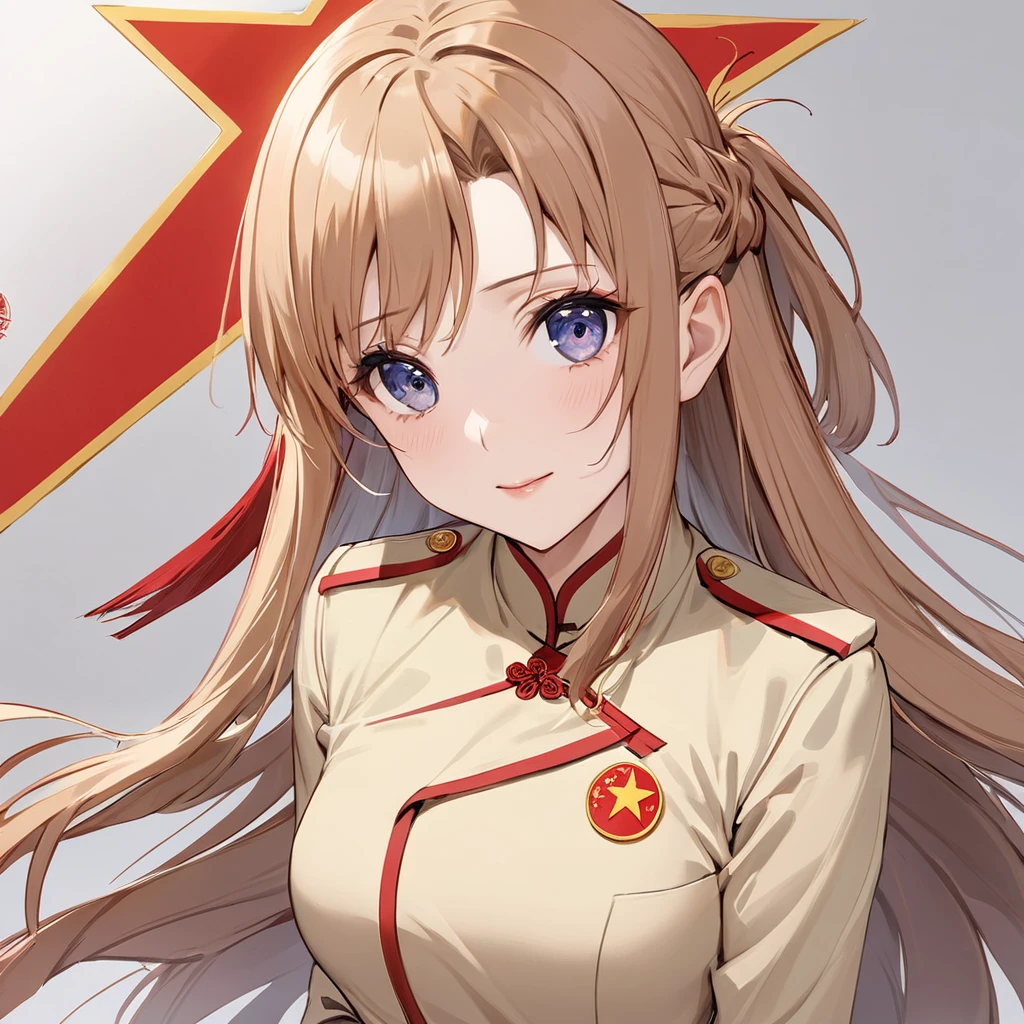 ((Highest quality)), ((masterpiece)), (detailed), (Perfect Face)、The woman is Chinese, Yuuki Asuna, a Chinese woman with light brown, medium-long hair and an engagement ring. She is a member of the glorious Chinese Communist Party and has sworn absolute loyalty to the Chinese Communist Party. She is a righteous Chinese Communist Party member and the wife of a great Communist Party official.、The woman is wearing the khaki Mao suit of the Chinese Communist Party.、For the sake of China, their hairstyles, clothes, and everything they wear are all Chinese Communist Party items, and their thoughts are also Chinese, becoming great Chinese in body and mind.、The woman became Yuuki Asuna, a Chinese woman who is proud of and loves China.、She is serving China as a member of the great Communist Party of China.、The woman is a beautiful, respectable and exemplary Communist Party member.