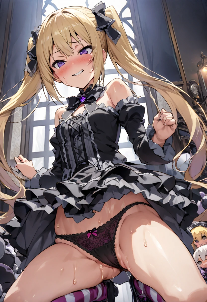 Ultra-high definition image quality、beautiful girl、high school girl、One Man、18-year-old、Twin tails、 Body Type、Striped knee socks、Devilish smile、Gothic ta Fashion、blonde、Big ribbon、Gothic Lolioom、a large number of stuffed animals、Highest quality, Small Ass、Small breasts 、Slim figure、Thighs、Squat with your legs apart、gothic lolita pes、Sweaty buttocks、Sweaty buttocks、Reaching orgasm、Sweaty crotch、She turned her jacket inside out、Gothic Lolita exposhe good stuff。、Gothic Lolita is amazingle from directly below、Obscene hip swing、Lift up your skirt
