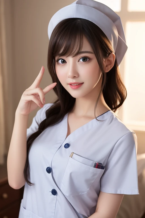 (masterpiece,Very detailed,Highest quality,8k,CG,figure,Shaving:1.0),(One girl:1) 、Dark Room、Bedroom、sexy gestures and faces、sexy, jyojifuku,nurse