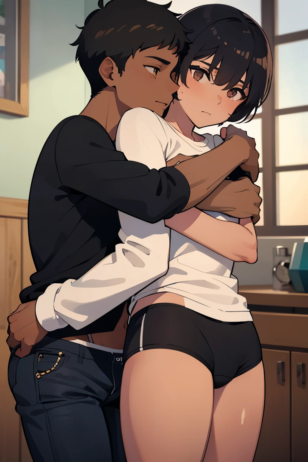 Teen boy hugging  black teen boy wearing underwear 