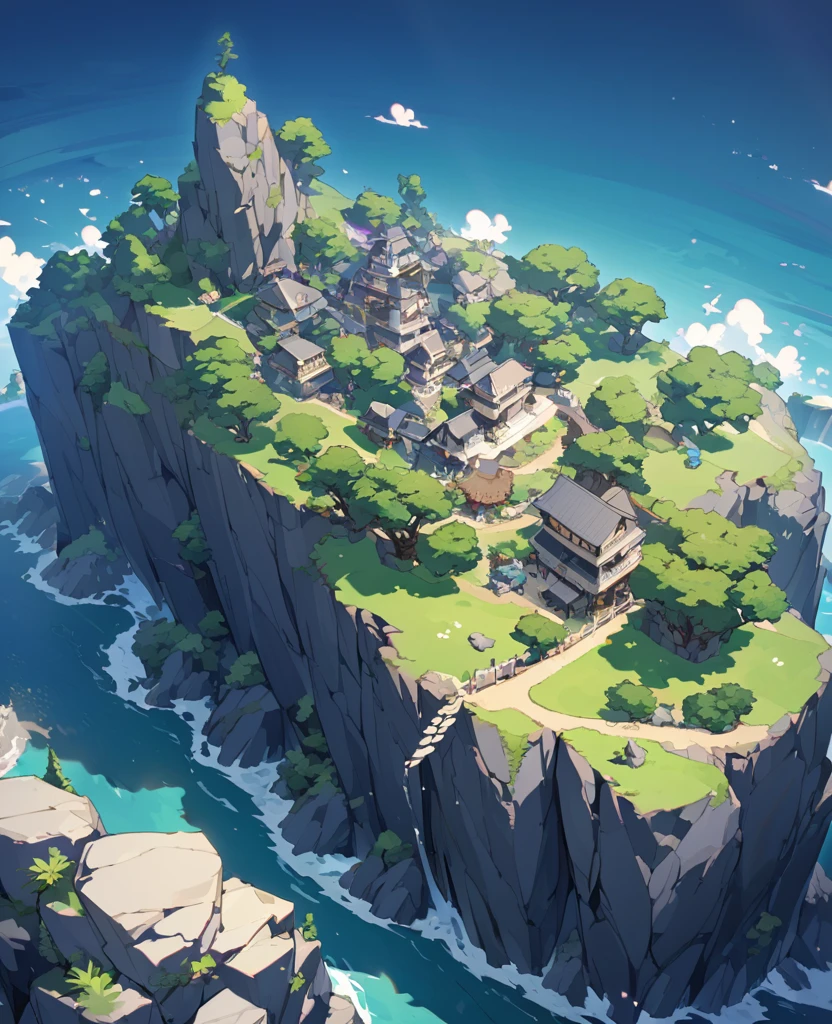 Hidden Village in rocky mountainous costal island