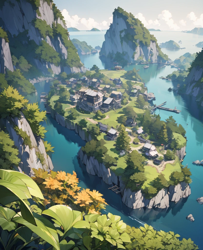 Hidden Village in rocky mountainous costal island