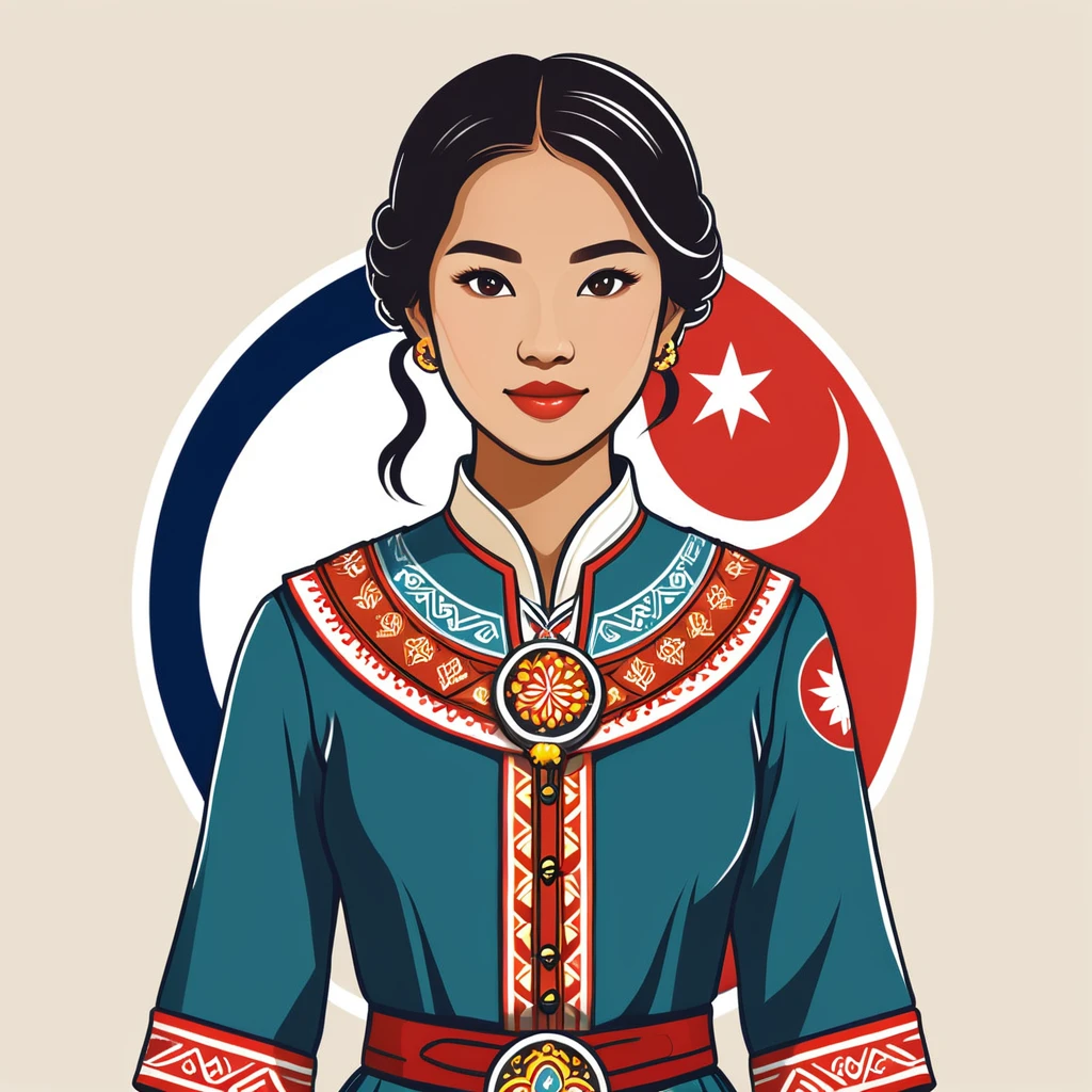 female pathfinder in singapore folk outfit ,vector graphics, strong contours, logo design