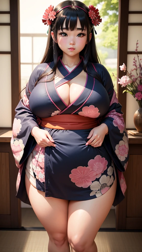 kimono､teens girl､Chubby body type､Big Breasts、Big breasts､Big Ass、Plump Cheeks、round face、Plump areola、Big areola、