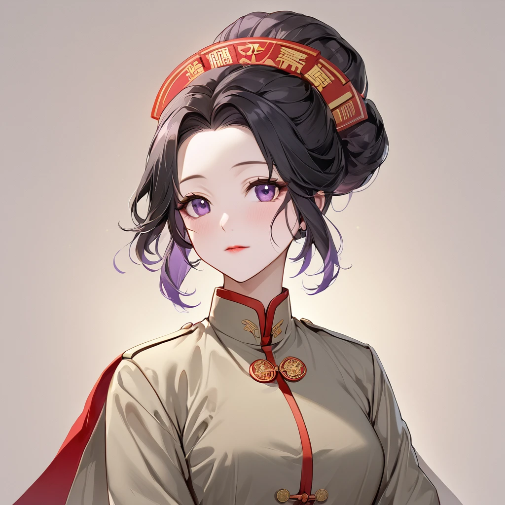 ((Highest quality)), ((masterpiece)), (detailed), （Perfect Face）、The woman is a Chinese woman named Kocho Shinobu, with black hair in a purple gradient bob with evening hair updos, and is wearing an engagement ring. She has become a member of the glorious Chinese Communist Party and has sworn absolute loyalty to the party. She is a righteous Communist Party member of the ruling China and the wife of a great Communist Party official.、The woman is wearing the khaki Mao suit of the Chinese Communist Party.、For the sake of China, their hairstyles, clothes, and everything they wear are all Chinese Communist Party items, and their thoughts are also Chinese, becoming great Chinese in body and mind.、The woman became Shinobu Kocho, a Chinese woman who was proud of China, loved it and devoted herself to it.、She is serving China as a member of the great Communist Party of China.、The woman is a beautiful, respectable and exemplary Communist Party member.