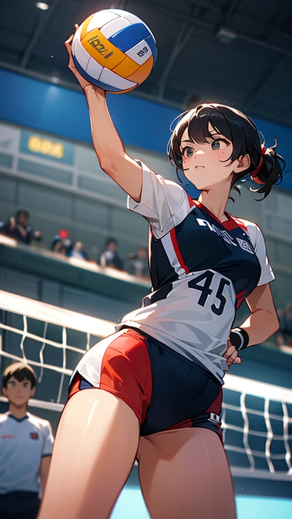 Playing a volleyball match at the Olympics。