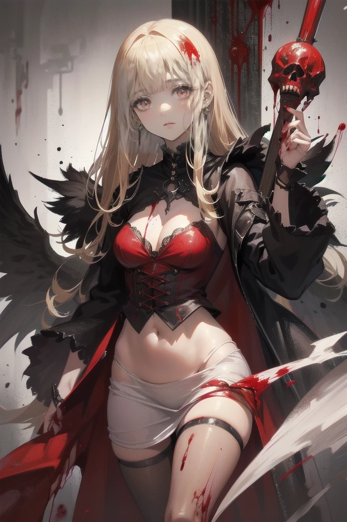 .(Highest quality,4K,High resolution,masterpiece:1.2),Very detailed,Realistic:1.37,Spooky altar background,Dark fantasy,Red color scheme,Ominous atmosphere,Eye-catching,Storytelling,anatomy,Anime Style,Concept Art,beautiful細部までこだわった顔と (((Red eyes ))),A terrifying ritual ,Satanic Ritual,Premature death,inappropriate behavior,クレイジーなsmile,Scythe Face,Girl Monster, beautiful, Delicate facial features, Sharp Eye, Sharp Fangs, pale skin, Thick chain, Dark Background, Cinema Lighting, Dramatic Shadows, Gothic style, Gloomy atmosphere, Dark fantasy, One Girl, Please open your mouth wide, Open your mouth and baring your teeth,Sharp teeth like a beast, Wide lips, very wide mouth, Vermilion cheeks, ,(Blood splatter:1.4),Scary smile, smile,Angel Design, Twisted smile、Bloody、bleeding from the head,,,,,、Blood splatter、,(Blood splatter:1.4),skull,Horror Style, ((Fantasy Sweet Lolita Frilly Pink Costume)), ((flowing blonde hair)), ,(Blood splatter:1.4),Female curves, Sexy flat stomach, Perfect hands, Perfect anime face, (Pink Lolita Dress)), Are standing, ((邪悪なsmile)), ,(Blood splatter:1.4), Steam circulates, Moonlight Illumination, night lighting, (Blood splatter:1.6),アニメAngel Design, Twisted smile、Bloody、bleeding from the head,,,,,、Blood splatter、,(Blood splatter:1.4), skull,Gothic architecture、Western architecture、Fantasy World、,Victorian cities, Skeleton Gas Light,Absurd, High resolution、 ((Tabletop)), ((Highest quality)), (Very detailedな), ((Very detailed)), (beautiful), ((pretty girl)), (NFSW:1.8), alone,(10 years old:1.6)、(world&#39;The most terrifying and creepy demon girl:1.5)beautiful face、Whole Body Ezbian、pale, Beautiful Skin、beautiful金の髪、Smiling Kindly、Dark building ruins、(snow white&#39;Frill dress:1.3)、(The dark ruins are stained with blood:1.3)、Low angle full body shot、(少女は血の海の中にAre standing:1.5)、(The ground is full of blood:1.3)、(The girl lost a lot of blood...:1.3)、(クレイジーなsmile:1.6)、Spirits、(Blood dripping from the mouth:1.3)、Create an image set with a photorealistic dark chapel, Illuminated only by moonlight, Featuring an anime-style girl character as the central character. She is portrayed as an evil guru., She is wearing a jet black dress with a striking black veil., pale肌, And long black nails. Her eyes are bright red, Adding to her eerie presence. Pagan God々Surround her with symbols of, Integrating them into the dark chapel environment. リアルなチャペルと様式化されたアニメの女の子のコントラストが際Are standingはずです, Emphasizing the integration of various artistic mediums.