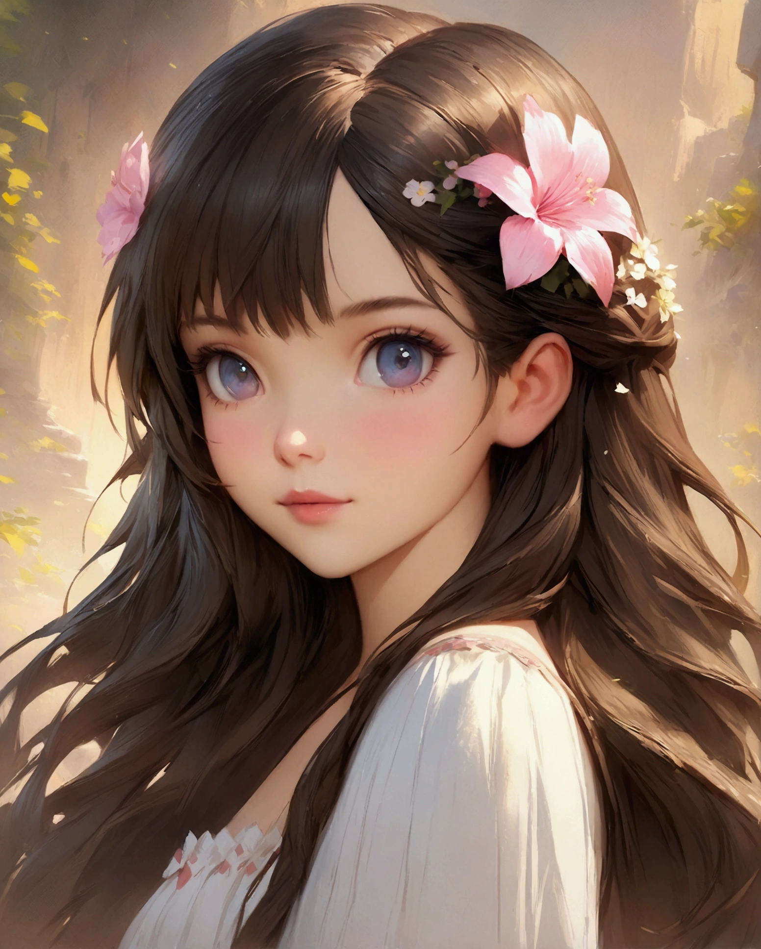anime - style girl with long hair and flowers in her hair, cute anime waifu in a nice dress, beautiful anime girl, cute detailed digital art, beautiful anime portrait, guweiz on pixiv artstation, artwork in the style of guweiz, guweiz on artstation pixiv, detailed digital anime art, anime style 4 k