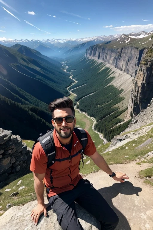 Selfie of a man on the edge of a mountain