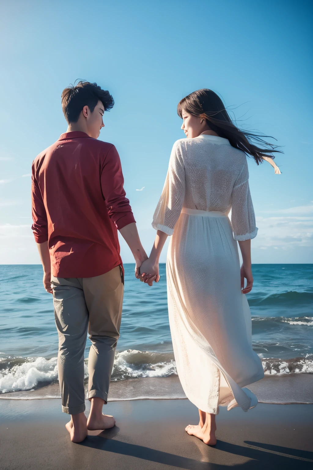 Men and women、Holding hands、High resolution、Ocean