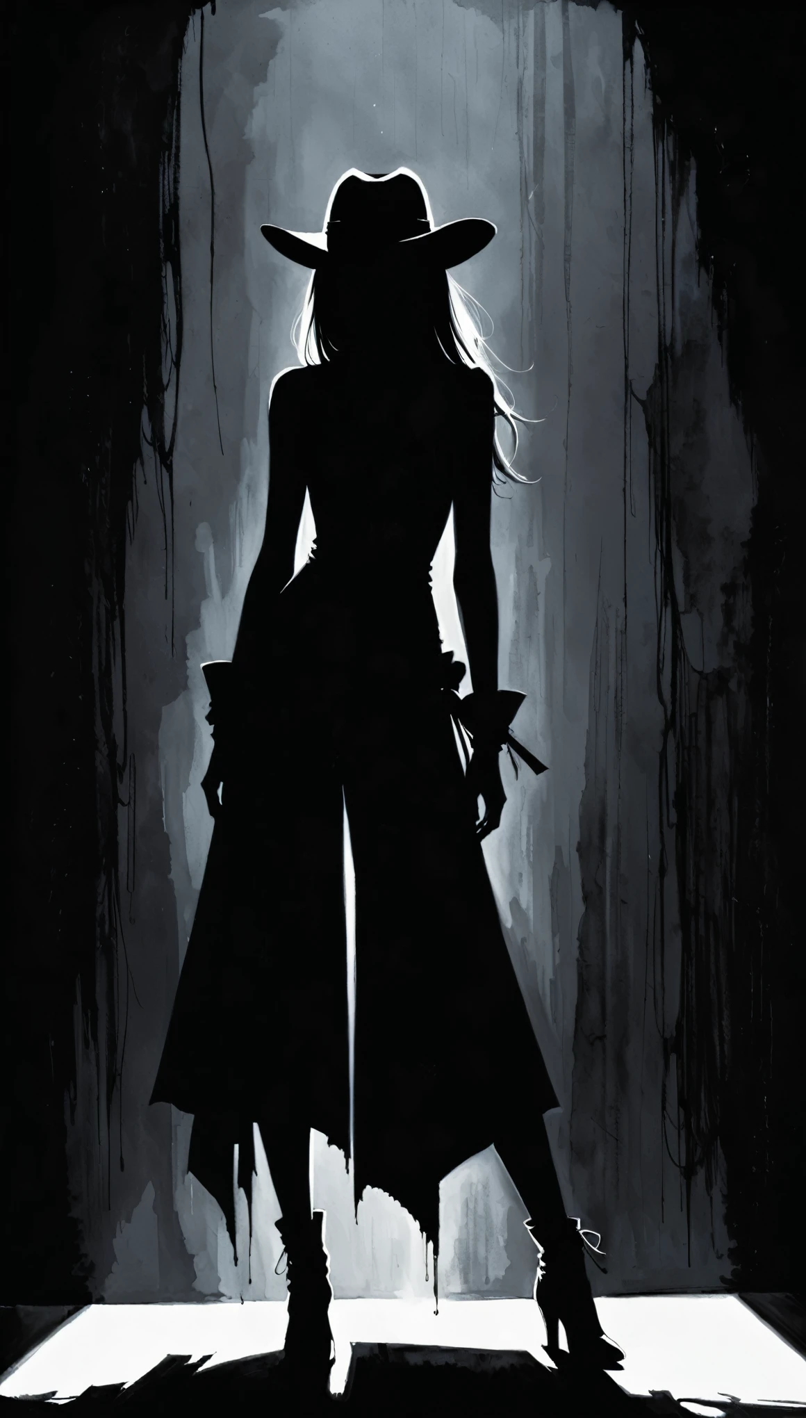 {in style of Hans Hartung},[in style of Andy Kehoe:0.5],in style of Anne Bachelier
(1girl:1.4),{cowboy shot:1.4}，Extreme Shadow，Extreme Darkness，
