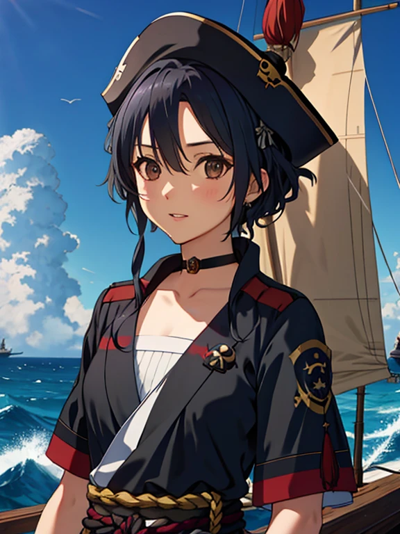 Lots of pirates, Pirate Tactics, cannon, war, (海賊war:1.5), One girl, Black choker, 超High resolution, retina, masterpiece, Accurate, Anatomically correct, Textured skin, Super Detail, Attention to detail, high quality, 最high quality, High resolution, 4K
