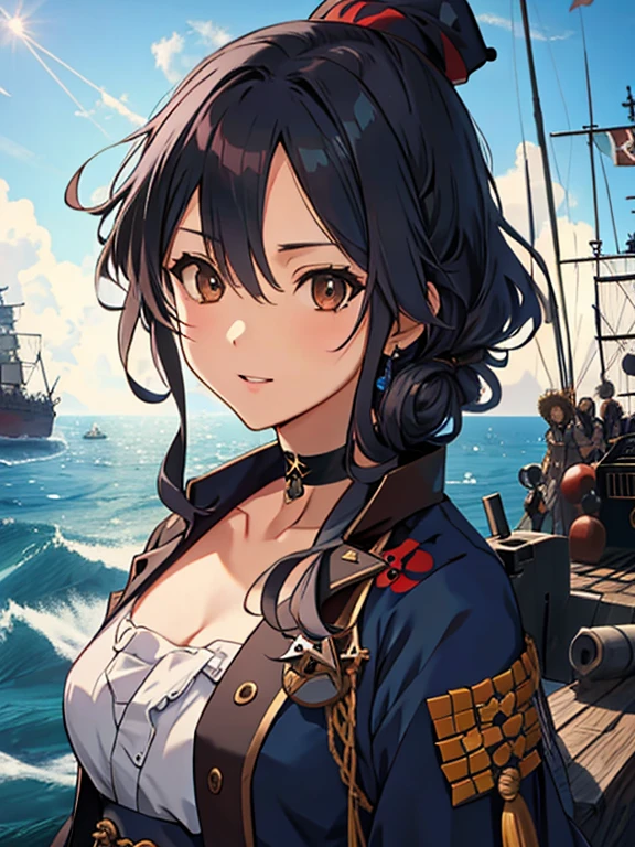 Lots of pirates, Pirate Tactics, cannon, war, (海賊war:1.5), One girl, Black choker, 超High resolution, retina, masterpiece, Accurate, Anatomically correct, Textured skin, Super Detail, Attention to detail, high quality, 最high quality, High resolution, 4K