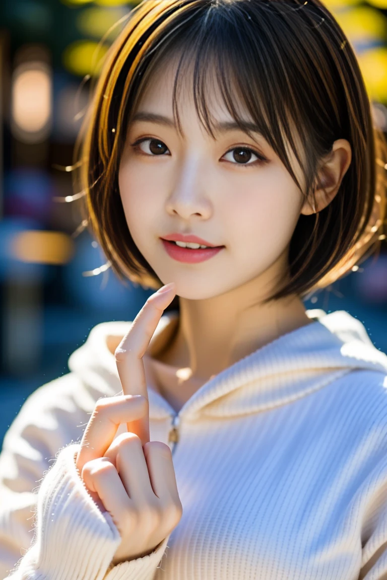 8K, details, Vertical portrait of a charming young Japanese lady making a peace sign, selfie style, high-definition, natural light, as if taken with a Canon camera