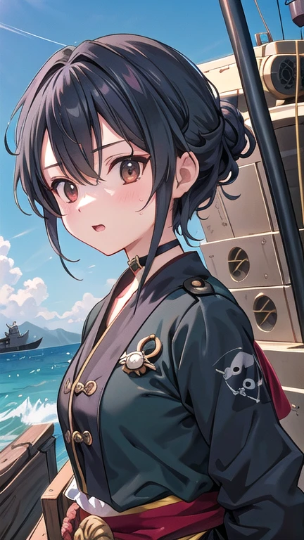 Lots of pirates, Pirate Tactics, cannon, war, (海賊war:1.5), One girl, Black choker, 超High resolution, retina, masterpiece, Accurate, Anatomically correct, Textured skin, Super Detail, Attention to detail, high quality, 最high quality, High resolution, 4K