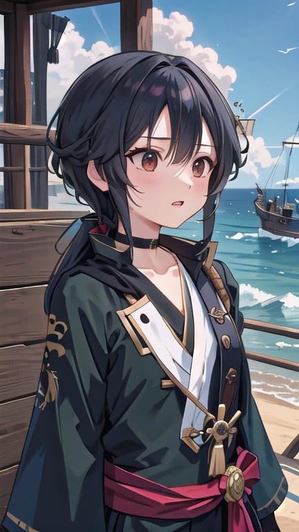 Lots of pirates, Pirate Tactics, cannon, war, (海賊war:1.5), One girl, Black choker, 超High resolution, retina, masterpiece, Accurate, Anatomically correct, Textured skin, Super Detail, Attention to detail, high quality, 最high quality, High resolution, 4K