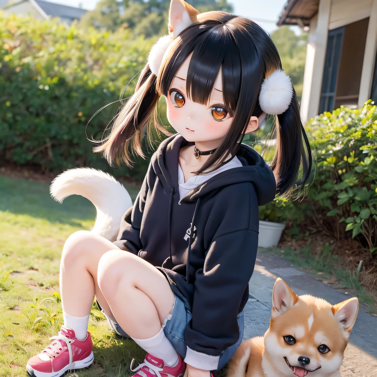 Shiba Inu girl rural scenery