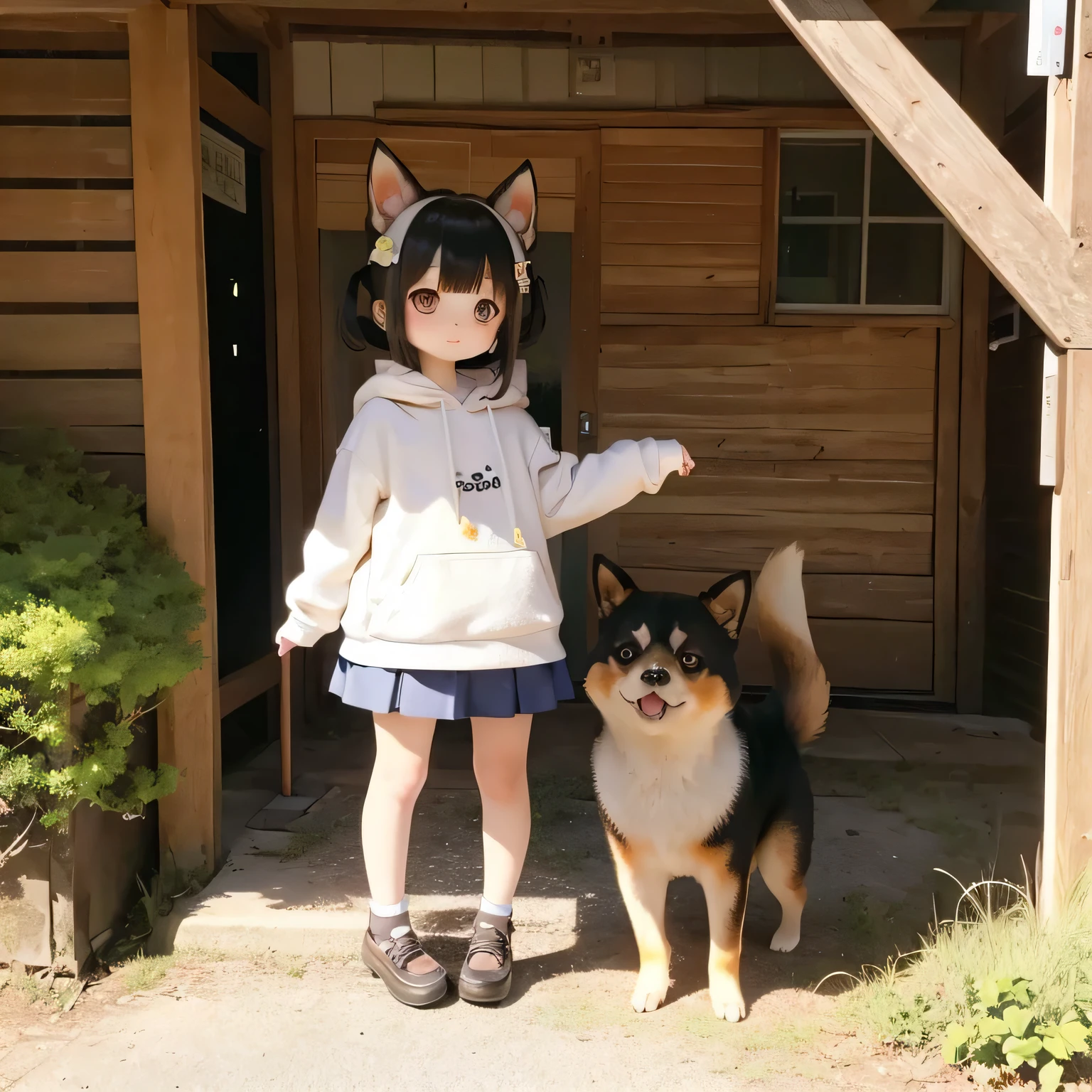 Shiba Inu girl rural scenery