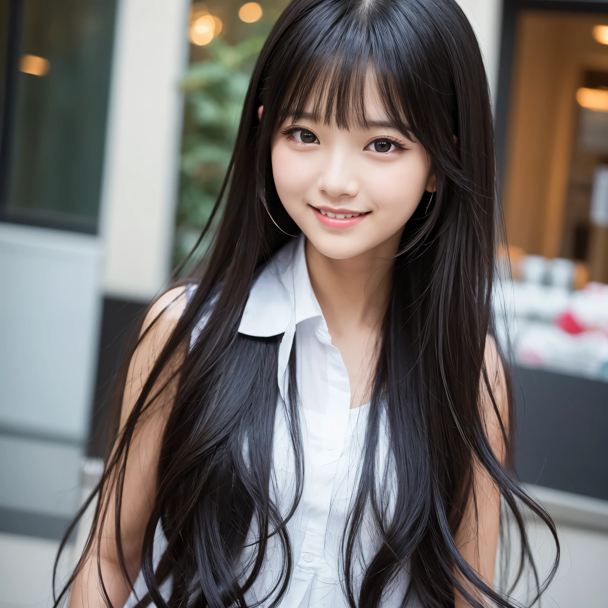 Cute girl one girl, Long Hair, Gaze, smile, bangs, Black Hair, 