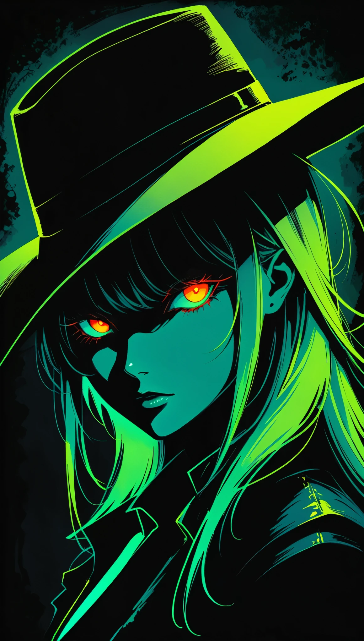 {in style of Hans Hartung},[in style of Andy Kehoe:0.5],in style of Anne Bachelier
(1girl),{cowboy:1.4}，neon glowing eyes,Extreme Shadow，Extreme Darkness，