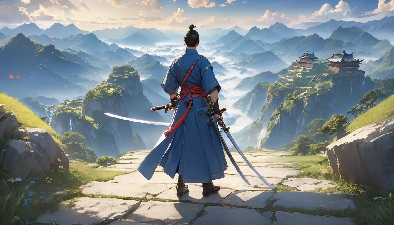 (masterpiece, Highest quality:1.2), Swordsman, Fantasy、Spectacular views