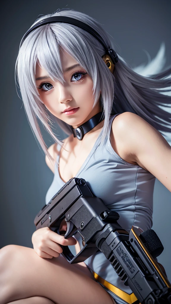 masterpiece, Highest quality, {Highest quality}, {{masterpiece}}, {High resolution}, anime, One girl, Girl, Charm, gun, Gray Hair, Young, M16A1