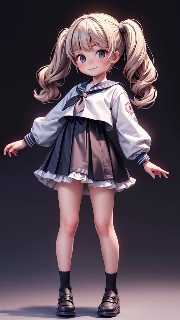 masterpiece), Highest quality, High resolution,1 girl, Are standing、fullbody、smile、clothing: Sailor suit Skin color: Fair Hairstyle: Twin tails hair color: Black eye color: Dark brown
