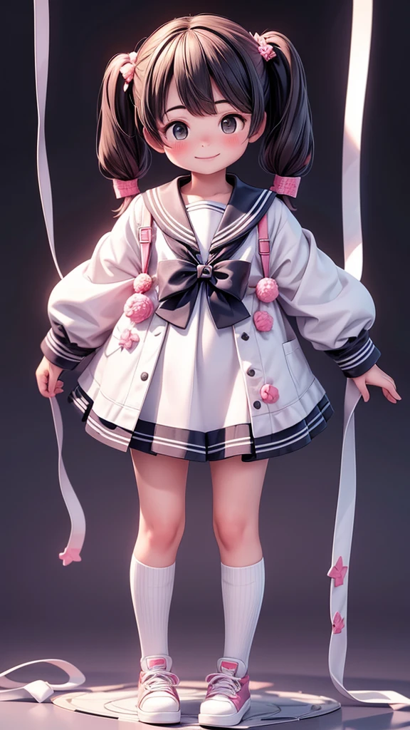 masterpiece), Highest quality, High resolution,1 girl, Are standing、fullbody、smile、clothing: Sailor suit Skin color: Fair Hairstyle: Twin tails hair color: Black eye color: Dark brown
