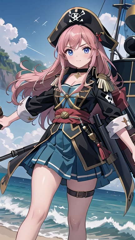 Lots of pirates, Pirate Tactics, cannon, war, (海賊war:1.5),Girl dressed as a pirate, One girl, Black choker, 超High resolution, retina, masterpiece, Accurate, Anatomically correct, Textured skin, Super Detail, Attention to detail, high quality, 最high quality, High resolution, 4K