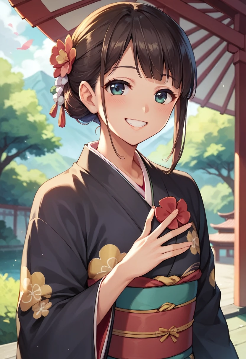 ((masterpiece)),((Ayako Katagiri)),((Katagiri Ayako)),((Full smile)),((Smile)),((happiness)),Healthy Beauty,(((kimono))),sexy,Anatomically perfect hands