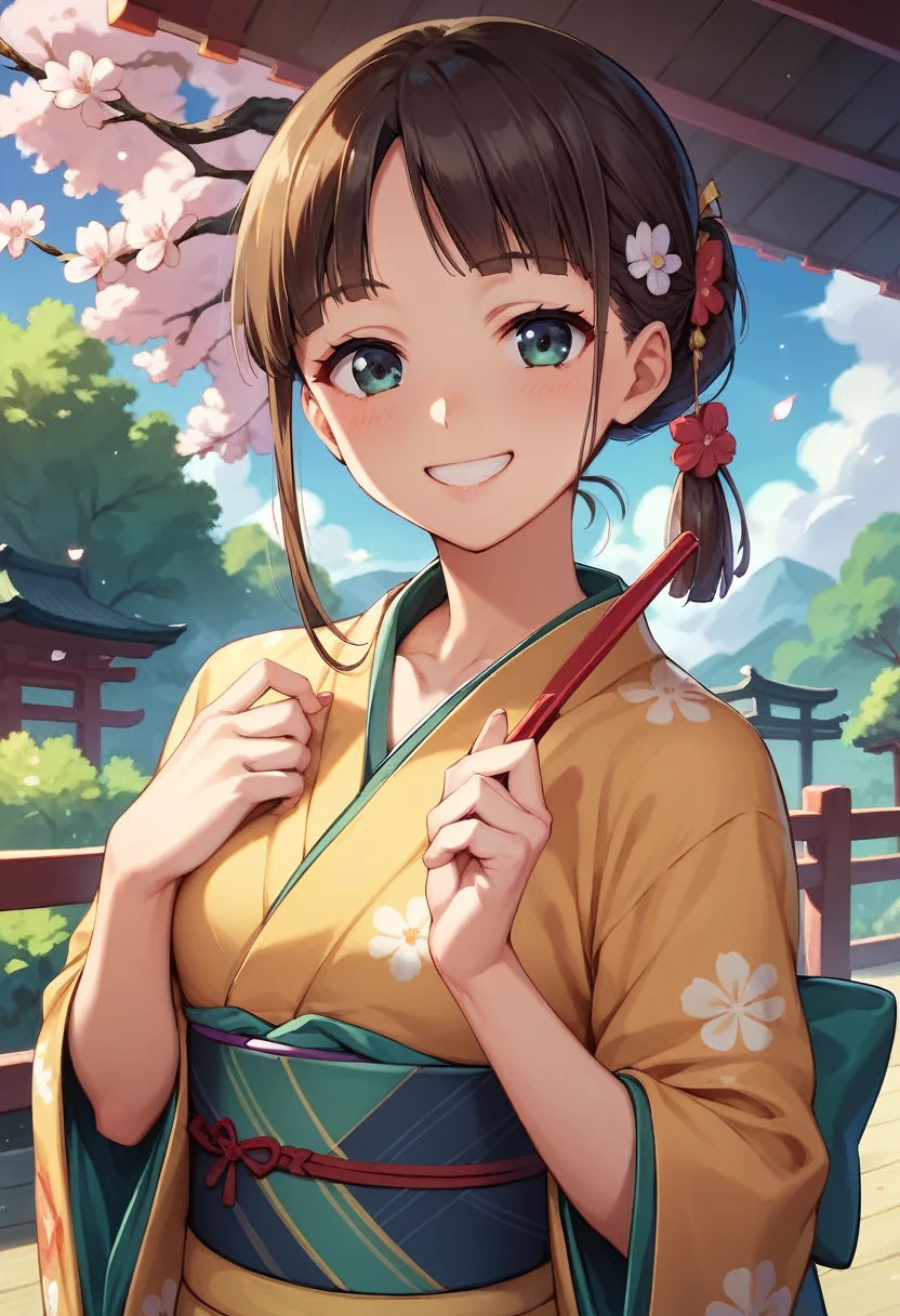 ((masterpiece)),((Ayako Katagiri)),((Katagiri Ayako)),((Full smile)),((Smile)),((happiness)),Healthy Beauty,(((kimono))),sexy,Anatomically perfect hands