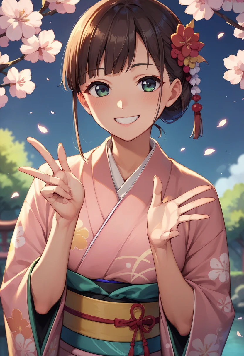 ((masterpiece)),((Ayako Katagiri)),((Katagiri Ayako)),((Full smile)),((Smile)),((happiness)),Healthy Beauty,(((kimono))),sexy,Anatomically perfect hands