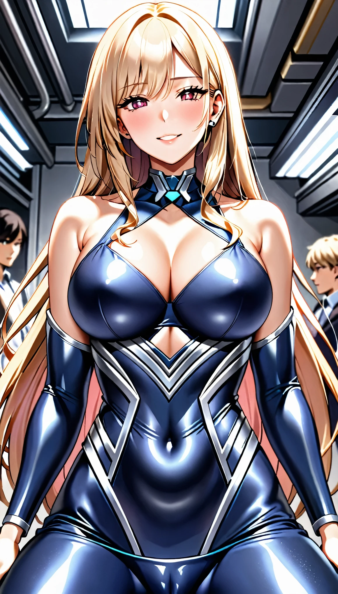UHD, retina, anatomically correct, textured skin, masterpiece, accurate，SOLO，high quality,extremely detailed，(A robot female),(Iron body:1.7),(shiny skin:1.8),(bright light),(Open pose:1.7),[detail face],(petty face:1.7),(Police type robot)(Blue and white)