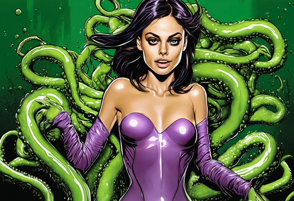 (Mila Kunis, 25 years old, nude, covered in slime, scared) tentacle aliens have strapped her to a metal examination table with her butt arched up. Slimy tentacle aliens with big eyes and giant toothy mouths are having unrestrained sex with her shoving massive tentacle penis in her ass and mouth, belly bulge, gasping for air, hard rough deep sex
