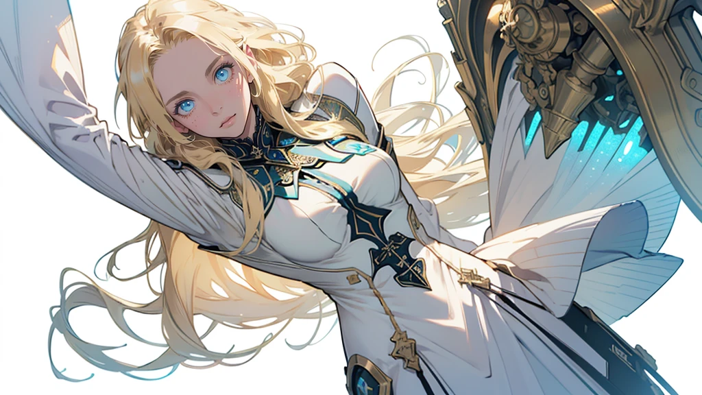 Beautiful woman , extremely long hair , blonde hair , green eyes , 32,
(masterpiece:1.3), (best quality:1.3), high-resolution, watercolor pencil, Head-on angle, upper body, Body facing forward, (upright:1.3), (arms at sides:1.3), solo, blue eyes, beautiful detailed eyes, Futuristic clothing, mechanical suit, (white background:1.2), simple background, concept art, shadowlighting,
(masterpiece, best quality:1.3),beautiful detailed glow,best illuminate,(((best quality,textile shading,ultra detailed))),extremely detailed CG unity 8k wallpaper,Highly Detailed beautiful and aesthetic,best light,high resolution,detailed,dynamic lighting , 1Character , pastel washed out colors , cell shade , soft, muted shades ,gentle colors ,