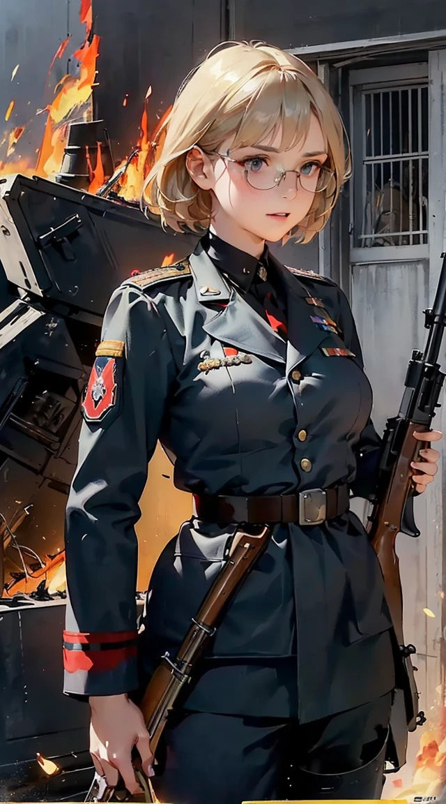 (Female soldier with well-trained body)、(((Fire machine guns to destroy enemy robots:1.4)))、1 Female 1 Robot、(Black combat uniform)、(platinum-blonde-hair:1.2)、shout out、Have multiple weapons、Running through the rubble、((超A high resolution))、Detail Write、masterpiece、top-quality、extremely details CG、8K picture quality、Cinematographic lighting、lensflare、(Night combat)、((From the inside of the building to the outside))、Hyper-detailing、Android wreckage、((cowboy shot:1.4))、Detailed firearm depiction、Firearms with perfect detail、Perfect barrel、High-speed driving、(dynamic ungle:1.4)、Scattered empty cartridge cases、 uzaki, outdoors, dynamic pose, naked overalls bare shoulders bigass bighip、FUCK FUCKOFF sexlyroupa modesta, remote shooting, detailed beautiful delicate face, Detailed beautiful delicate eyes, perfect facial proportions, High definition skin, thin skin, best four inch aspect ratio. With a thumb, a masterpiece, highy detailed, Realistic, (German World War II general uniform reference : 1.8), the highest facial resolution, , modestly dressed woman, fully dressed, ( mic, blackquality hair, black bangs straight, super thin braids, bangs straight, Red glasses, dark green eye, science fiction, Fighter aircraft, standing On the landing of a Fighter aircraft, the agency, a deeply intelligent personality, A calm expression, a respectful face, a war, a Fighter aircraft (((Woman firing an automatic rifle:1.5、excluding sight,A detailed depiction of an automatic rifle:1.7))),Synchronize your gaze and body direction、(((perfect anatomy:1.4,realistic:1.4,RAW Photography:1.4,masterpiece、highest quality、Ultra - High resolution、High resolution、Highly detailed CG、8K))),cowboy shot,1 female,solo、18 year old beauty,Japanese,((beautiful detailed face and eyes:1.3,big gorgeous eyes:1.3,gray eyes)),black hair,short bob hair,blunt bangs,Serious expression,(medium breasts,slender body,small head:1.3,skinny),(gleaming skin:1.4,oily skin,shiny skin),