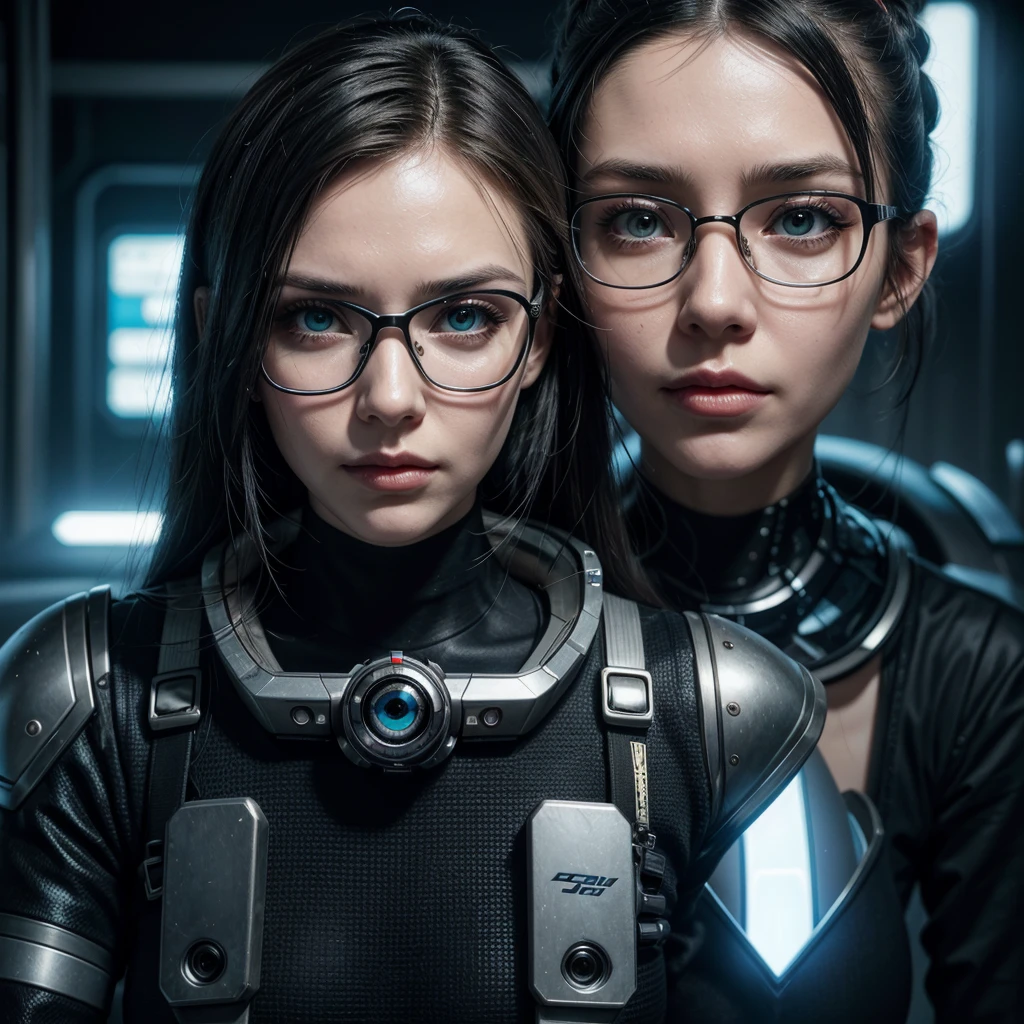 crooked woman with a pair of glasses on her face, portrait of a sci-fi woman, portrait of beautiful sci-fi girl, portrait of futuristic woman, Cyborg - Girl, cyberpunk bionic eye, Cyborg Woman, cyborg girl, cyborg eyes, portrait of a mechanic, human with a robot eye, beautiful model of cyberpunk woman, beautiful cyborg girl