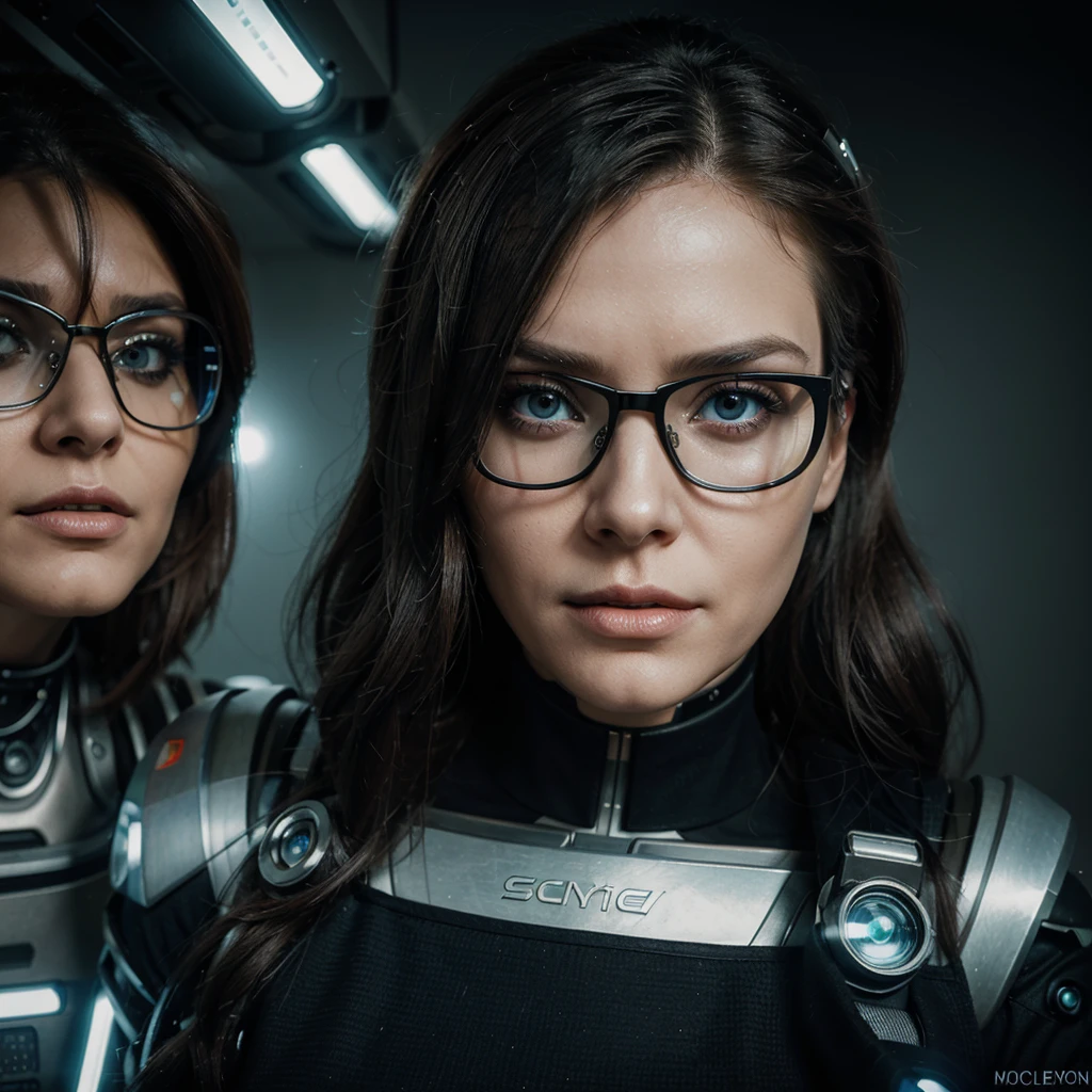 crooked woman with a pair of glasses on her face, portrait of a sci-fi woman, portrait of beautiful sci-fi girl, portrait of futuristic woman, Cyborg - Girl, cyberpunk bionic eye, Cyborg Woman, cyborg girl, cyborg eyes, portrait of a mechanic, human with a robot eye, beautiful model of cyberpunk woman, beautiful cyborg girl