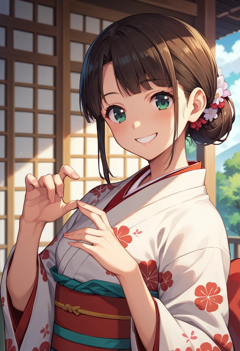 ((masterpiece)),((Ayako Katagiri)),((Katagiri Ayako)),((Full smile)),((Smile)),((happiness)),Healthy Beauty,(((kimono))),sexy,Anatomically perfect hands