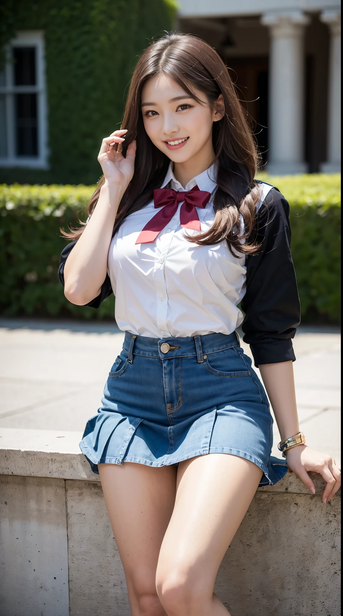 (((Telegraph slang)))、((girls high school Uniforms))、((１person))、close to the topic、((Stunning buildings)))、(((slaugh)))、(((girls high school)))、((Beauty))、((cute sexy pose))、realistic、beautiful and delicate eyes、surrealism、high contrast、Ultra HD、realistic skin texture、Best image quality、top quality、bianca、Dark Blonde、blue eyes、long hair、hair setting、The hair is loosely braided and falls over the shoulders...、laugh、accessories on wrist、Slim but well-proportioned and muscular body、laugh、big bust、laugh、Tall、wear sandals、me&#39;m I go shopping at a nearby supermarket..、pushing a cart、No panties, no bra.、NSFW,