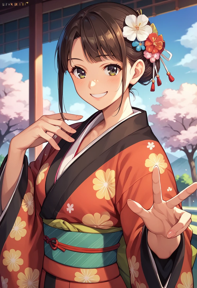 ((masterpiece)),((Ayako Katagiri)),((Katagiri Ayako)),((Full smile)),((Smile)),((happiness)),Healthy Beauty,(((kimono))),sexy,Anatomically perfect hands