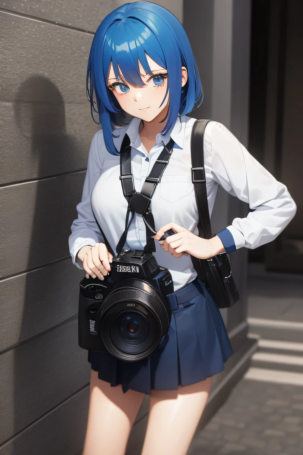 Ivesrigado report anime girl with blue hair and camera in hand