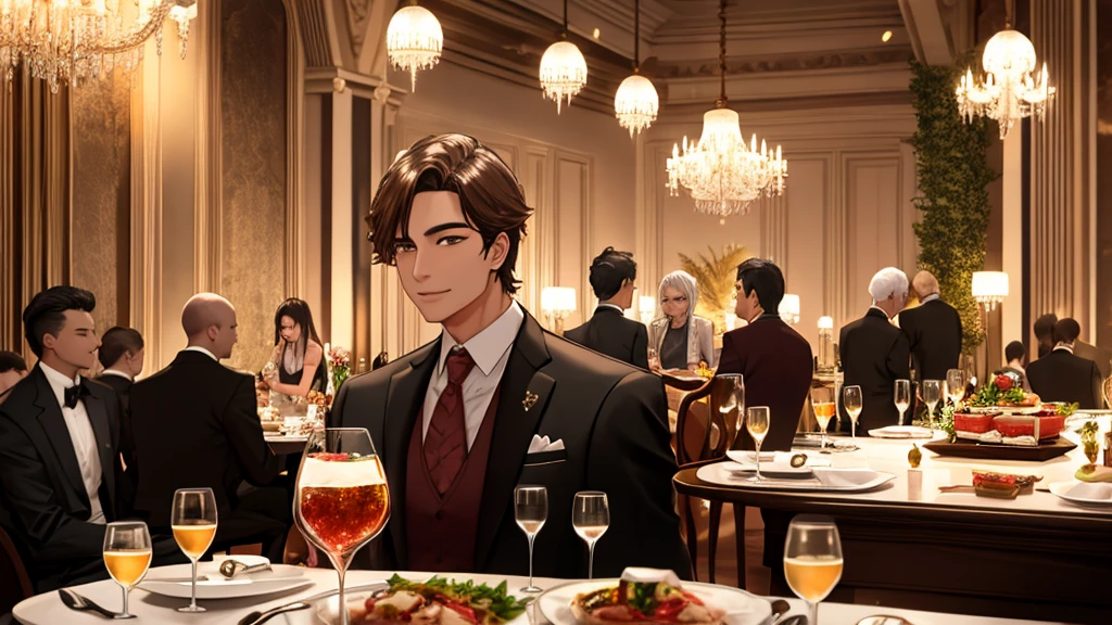 A luxurious birthday dinner attended by many wealthy businessmen